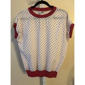 Vtg.  XL Cortiva Hot Pink White Polka Dot Top Shirt Y2K Short Sleeve USA 80’s